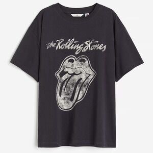 H&M Rolling Stones Graphic‎ T-Shirt Womens Medium Rock Band Tee Gray Cotton